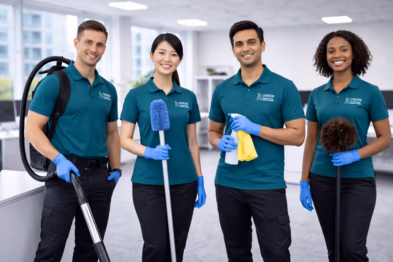 Commercial cleaning team member in a Melbourne workplace